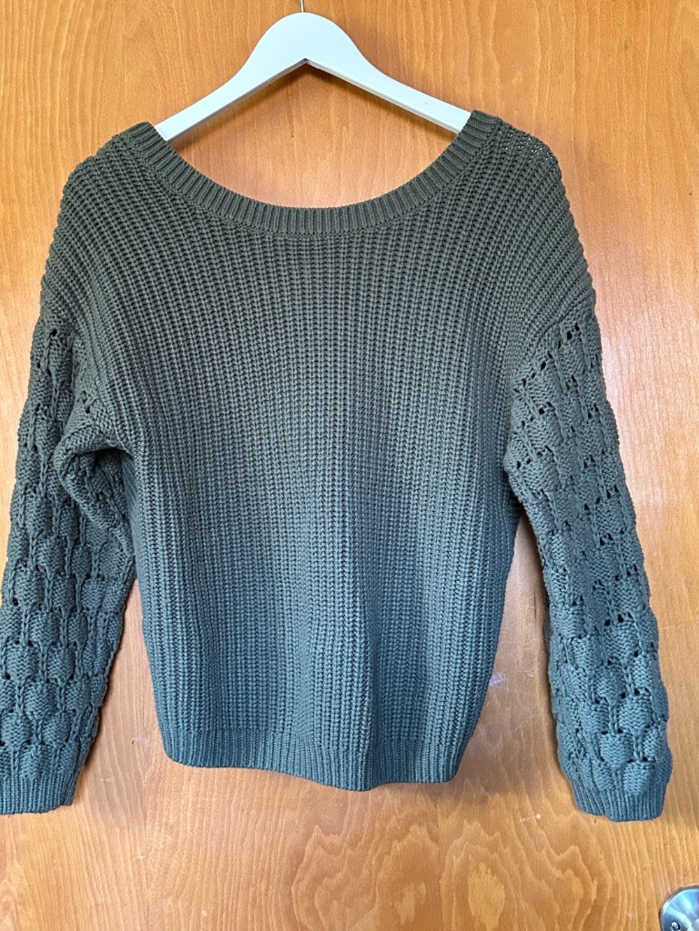 Express Olive Green Twist Back Cable Sleeve Sweater
